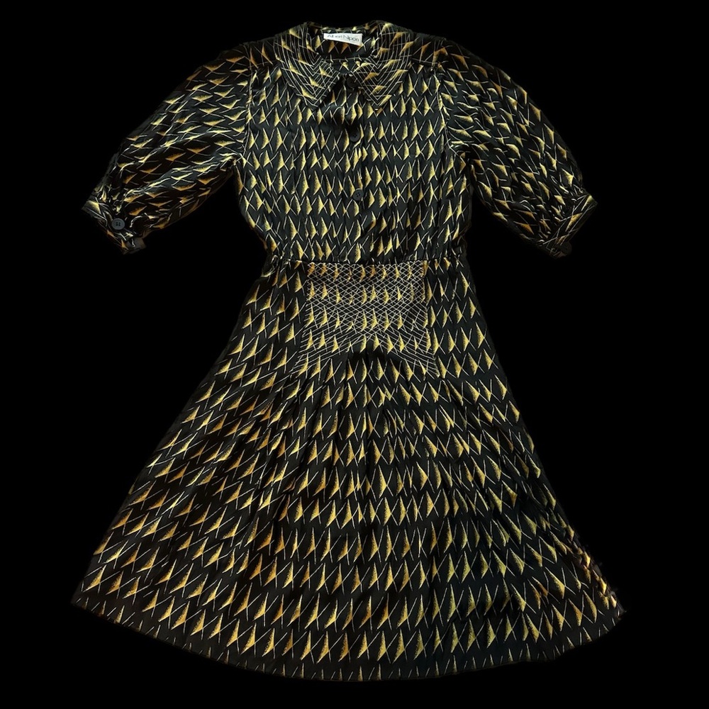 Vintage 80s Albert Nipon Black & Yellow Silk Abst… - image 2